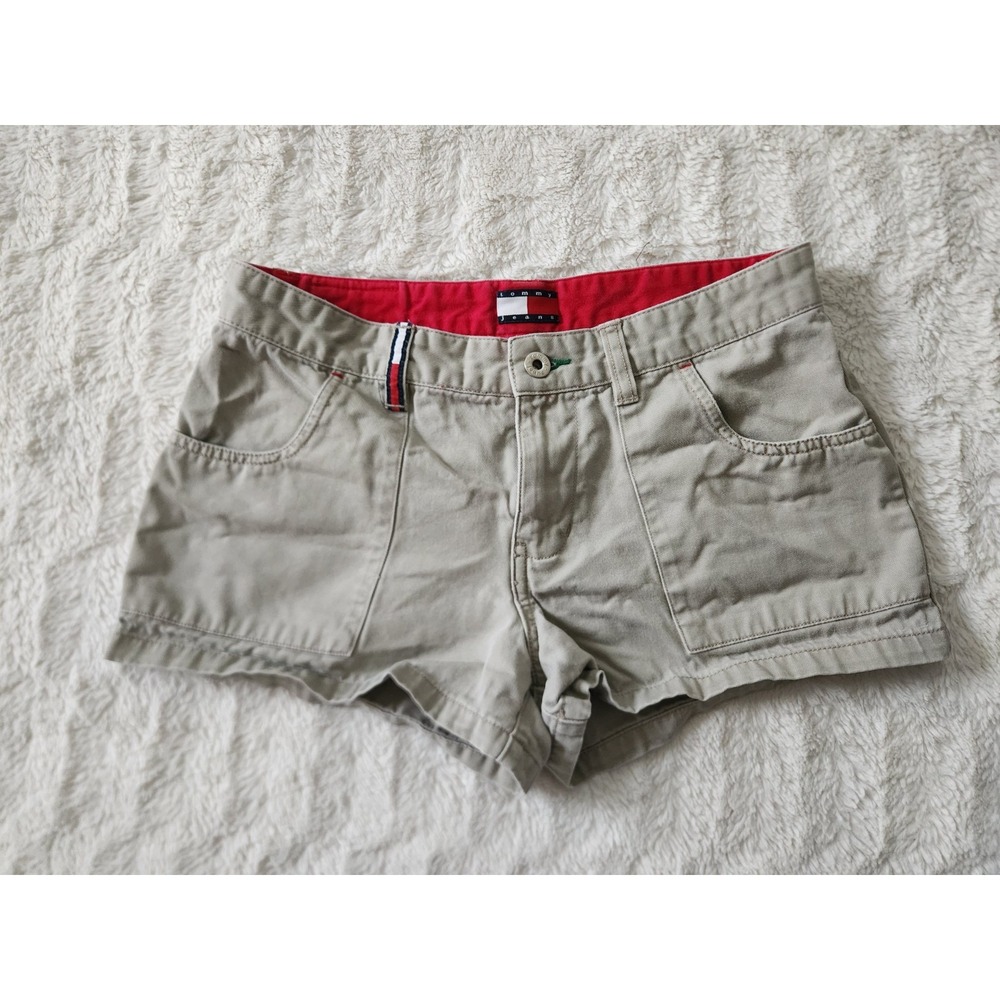 Tommy Hilfiger Short Shorts Block Logo Juniors Size 5 Light Beige Khaki Y2K